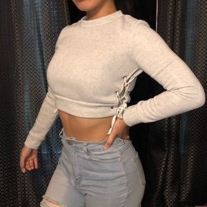 Light Grey Side Laced Crop Sweater